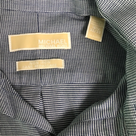 Michael Kors Dress Shirt 14 1/2 Navy Herringbone 💯 % Cotton Long Sleeve Slim - Picture 6 of 7